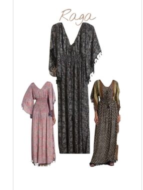 Bohemian Blue & Silver Maxi Dress with Tassel Trim